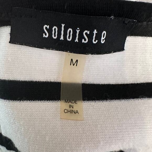 Soloiste Sheath Dress WMNS M Mini Knit Black White Stripe Fitted Twisted Stretch - Picture 6 of 8